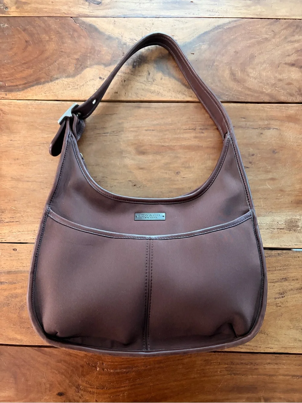 Vintage 90s Coach Mahogany Neoprene & Leather Pocket Ergo Zip Purse Bag